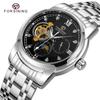 Forsining Men'S Tourbillon Automatic Mechanical Watch Hand Luminous Moon Phase Steel Belt Watch