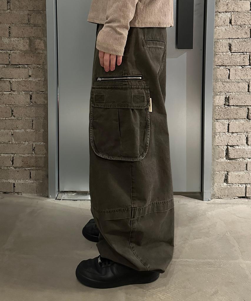 Gicheol Vintage Zip Cargo Balloon Pants (Washed Khaki)