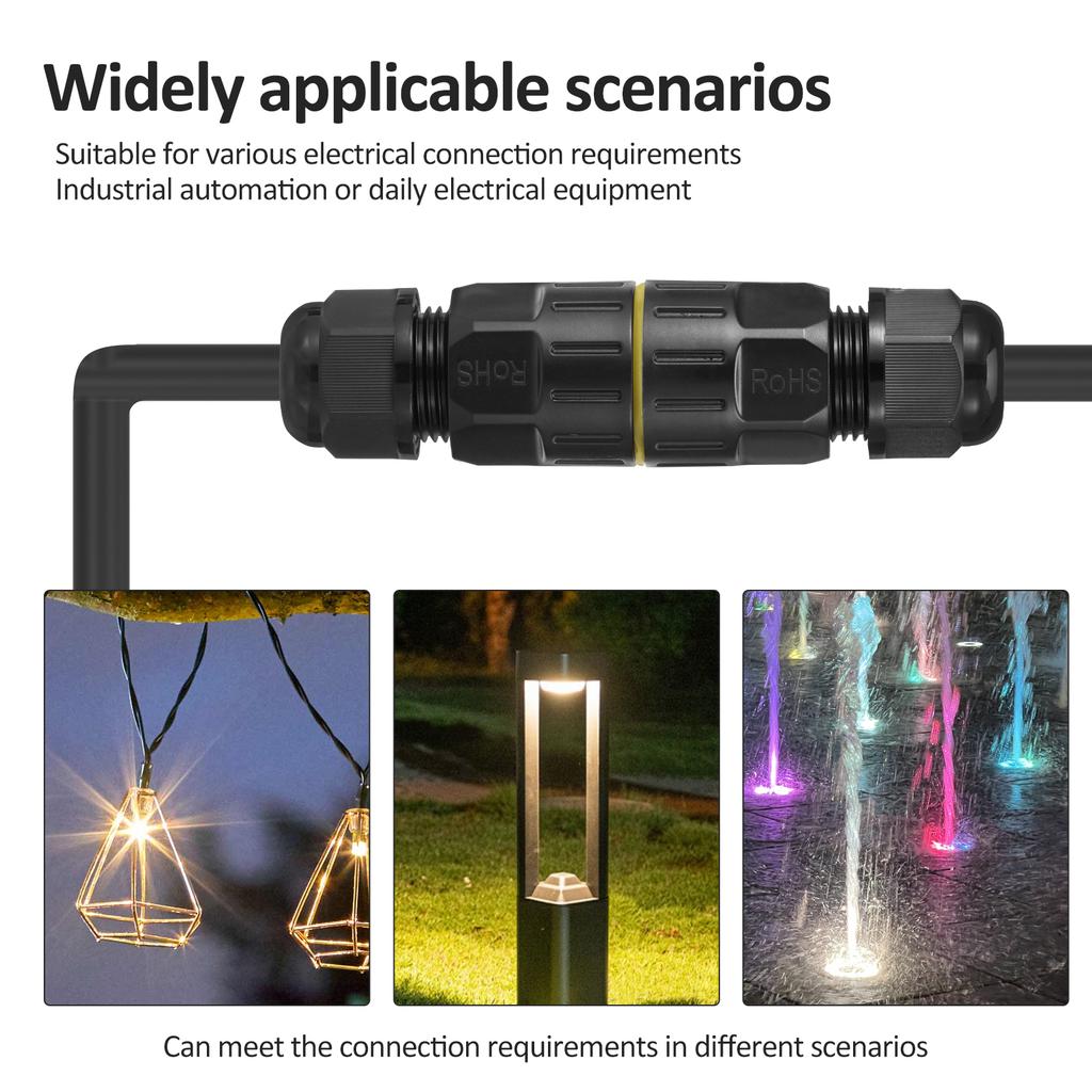 Cable Connector IP68 Waterproof Junction Box with 3-Pin Connection Clamps for Diameter 6-10 Mm Outdoor Wire Connector Car Power