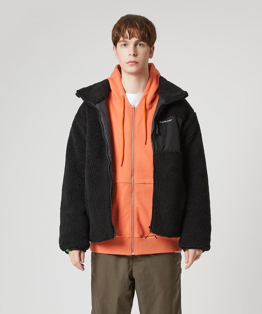 Selfish Contrast Pocket Padded Sherpa Jacket (Sbw3Jk02) (Black)