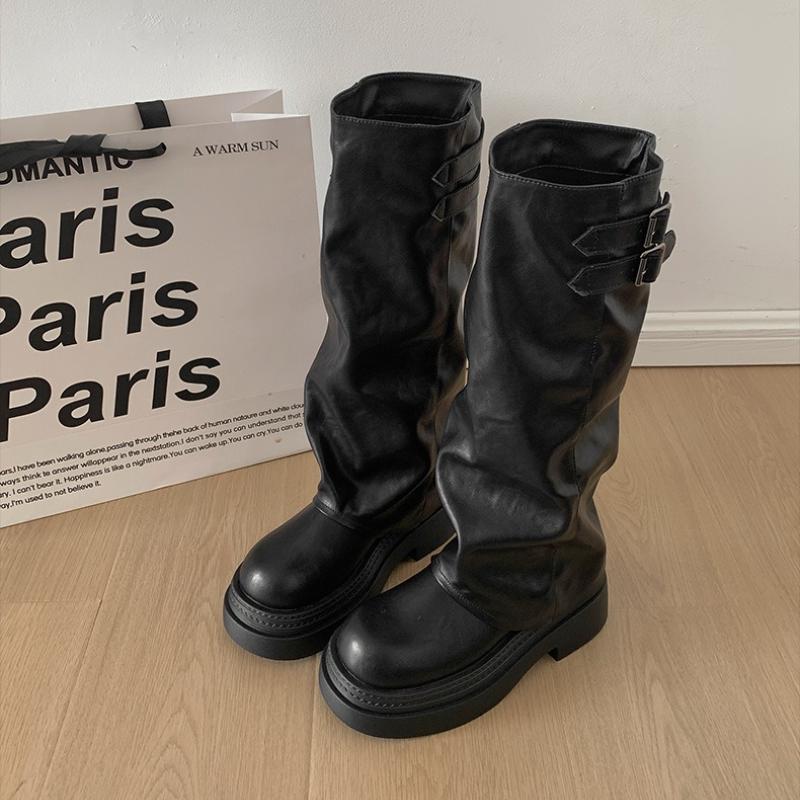 Platform Thick Sole Women Knight High Boots Fashion Belt Buckle Shoes Winter Punk Style Women's Slim Pipe Long Booties