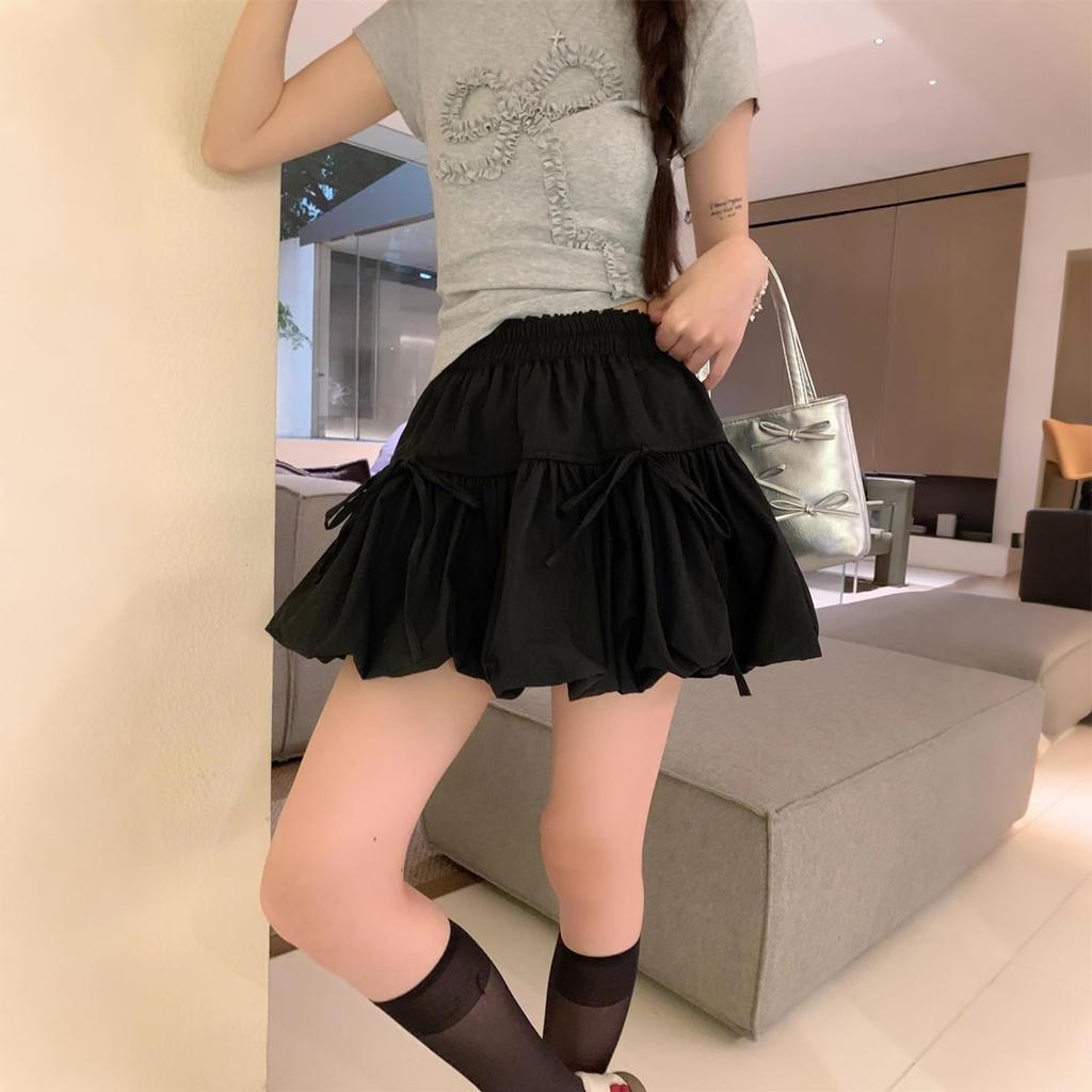 EnjoIt Lined Short Ruffled Elastic Solid Loose and Perfect for Commuting or F0025 Women's Skirt, Double-Layer, Length, Waist, Stretchy, Color,