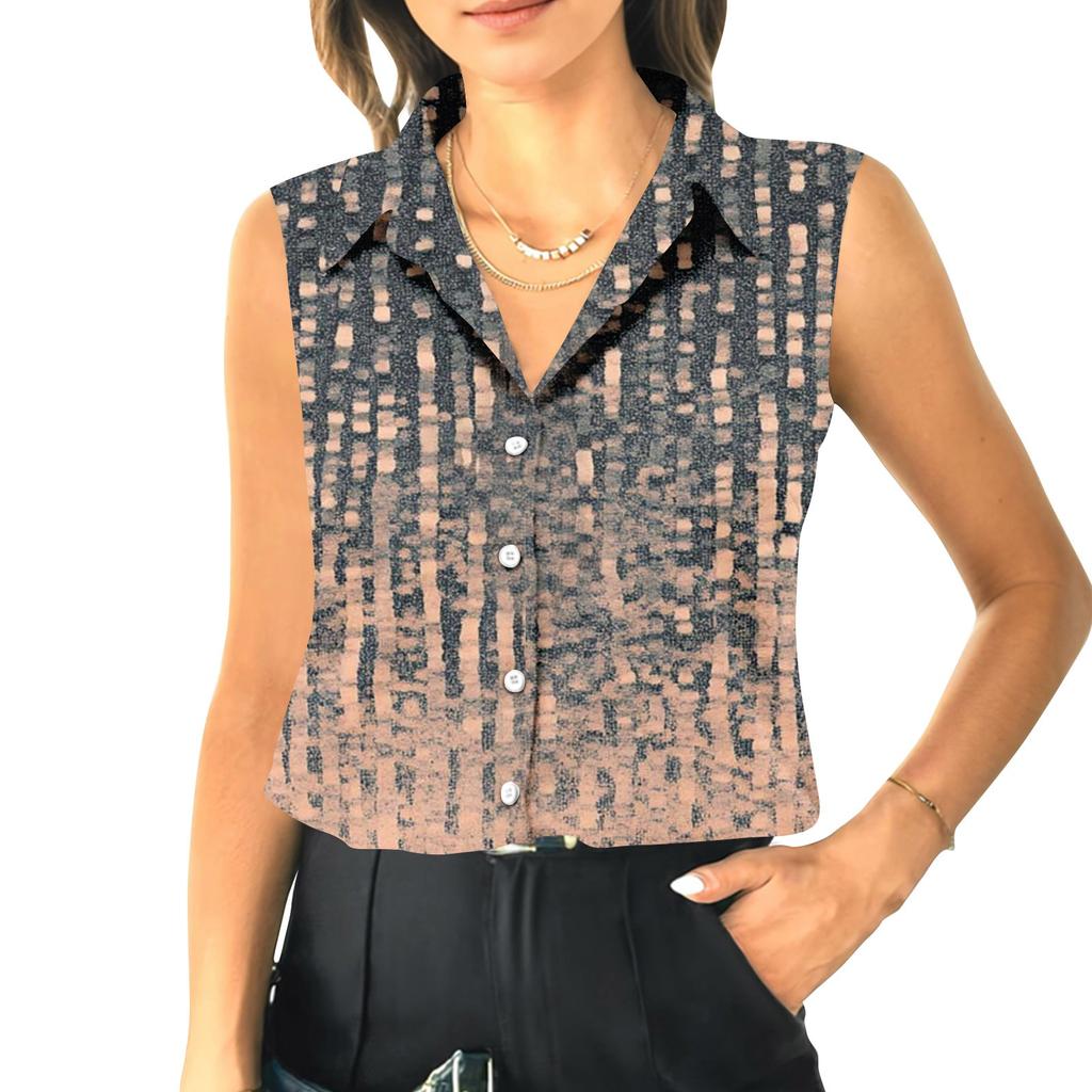 Damen Sommer Ärmellos Locker Hemdkragen Lässig Ärmellos Top