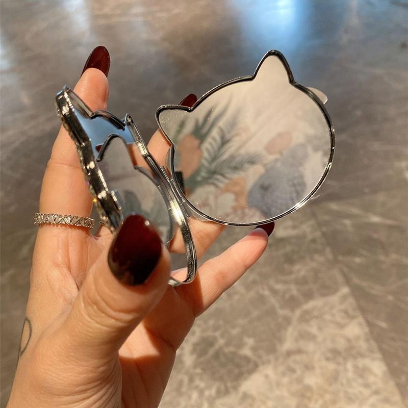 1 Pcs Cute Cat Foldable Pocket Mirror With Double Side Mini Diamond Painting Mirror For Home Travel Outdoor Use