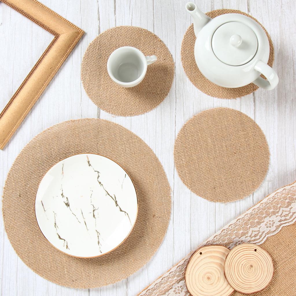 10pcs Round Natural Jute Burlap Fabric Table Mat Tea Cup Coaster Pads Vintage Rustic Wedding Decoration Christmas Party Supplies