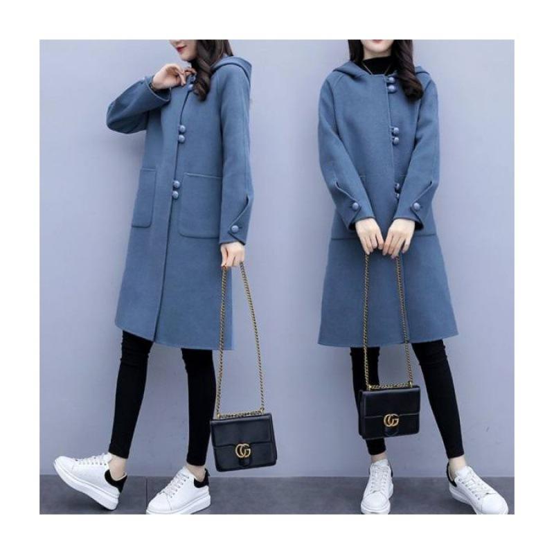 Woolen Coat for Women Updated Autumn and Winter Korean Style Comfortable Fit Mid-length Hooded Classic Style Woolen Coat for Women