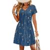 Modisches Damenkleid mit Print, V-Ausschnitt, kurzärmelig, locker, lässig, für den Strandurlaub