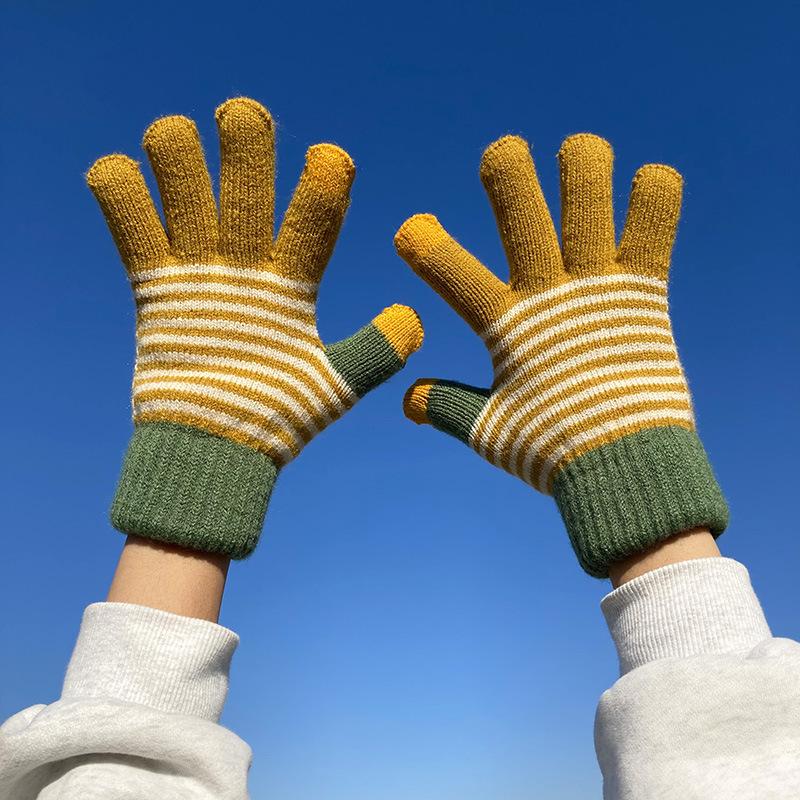 Strickhandschuhe für Damen und Herren zum Radfahren im Winter im Freien, doppellagig, warm und kältebeständig, mit dicken Samthandschuhen aus Touchscreen-Garn