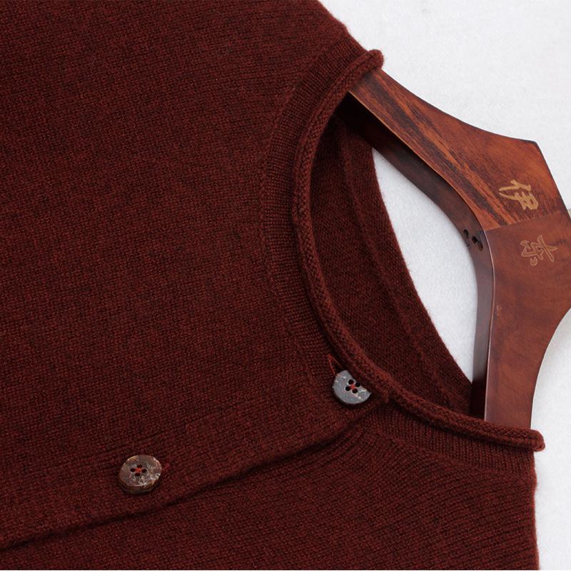 Women's Extra Thick 7-Gauge Pure Cashmere Crew Neck Cardigan, Loose Fit, Drop Shoulder, 6 Resin Buttons, Removable Buckle.