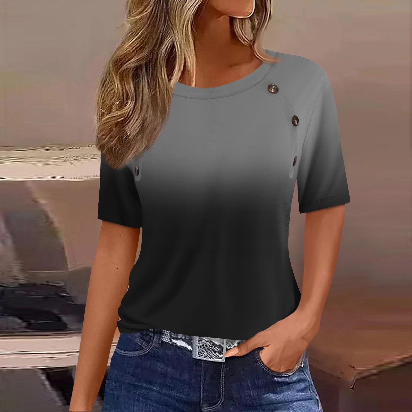 Жен. Футболка Футболка с принтом Пуговицы С короткими рукавами Повседневные Выходные Мода — фото 12