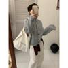 High-necked single-row wooden buckle plush knitted cardigan women's simple retro small fresh shoulder-plugged long-sleeved jacket