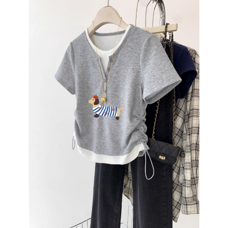 

Женский летний новый облегающий маленький короткий стиль All Design Sense маленький короткий рукав топ 2XL серый