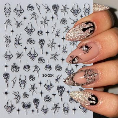 Yousheng 1 Sheet Halloween Spider Nail Art Sticker Waterproof Self-adhesive Gothic Spooky Spiderweb Women Fake Nail Decoration Decal