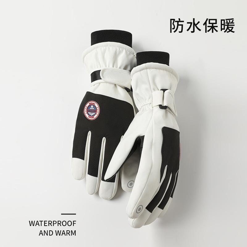 Autumn and Winter Warm, Piled and Thickened Ski Gloves for Women's Outdoor Electric Vehicle Riding, Cold-proof, Touch-screen Anti-splashing Women