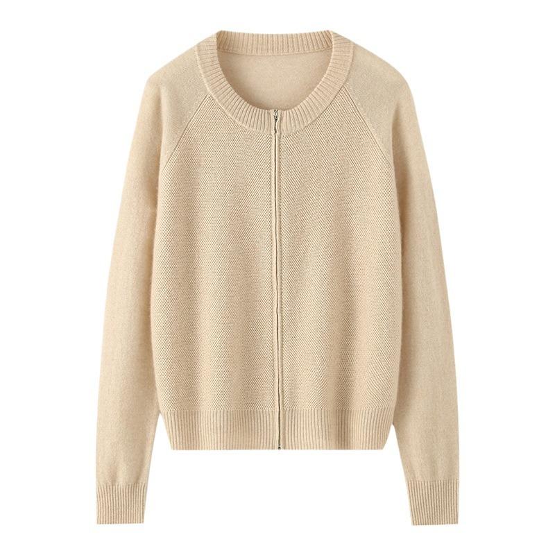 Round Neck Cashmere Cardigan for Women In Autumn and Winter Fashion Versatile Zipper Cardigan Jacket Long Sleeve Knitted Sweater
