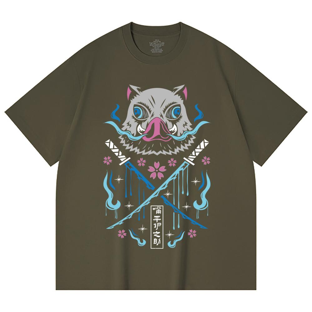 230 g/m² 100% Baumwolle Demon Slayer V97 Inosuke Aufdruck Unisex Schweres Baumwoll-T-Shirt