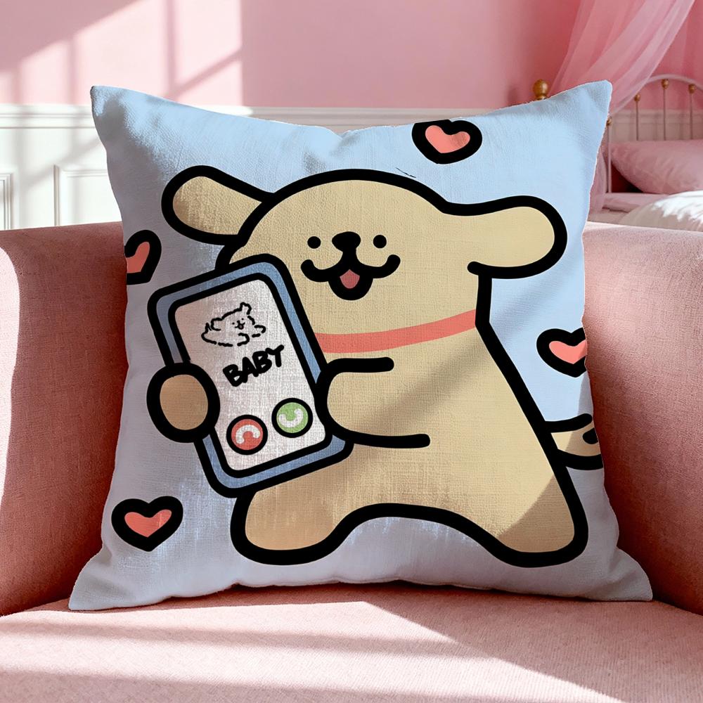 Character LLine Puppy Cushion Cover Breathable Linen Pillowcase Summer Odorless EcoFriendly Invisible Zipper Washable