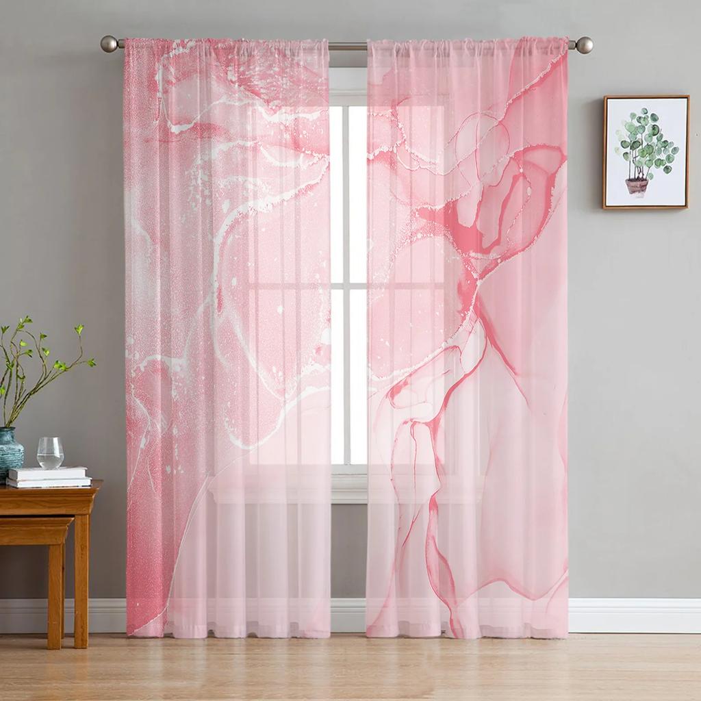 Mramorové přechodové růžové průsvitné závěsy pro dekoraci obývacího pokoje Okenní závěsy pro kuchyň Tylové voálové organzové závěsy