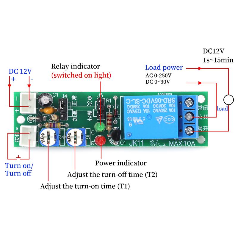1pcs JK11 Adjustable Cycle Timer Delay On / Off Relay DC 5V 12V 24V 0‑24Hour Time Delay Relay Module Electronic Component