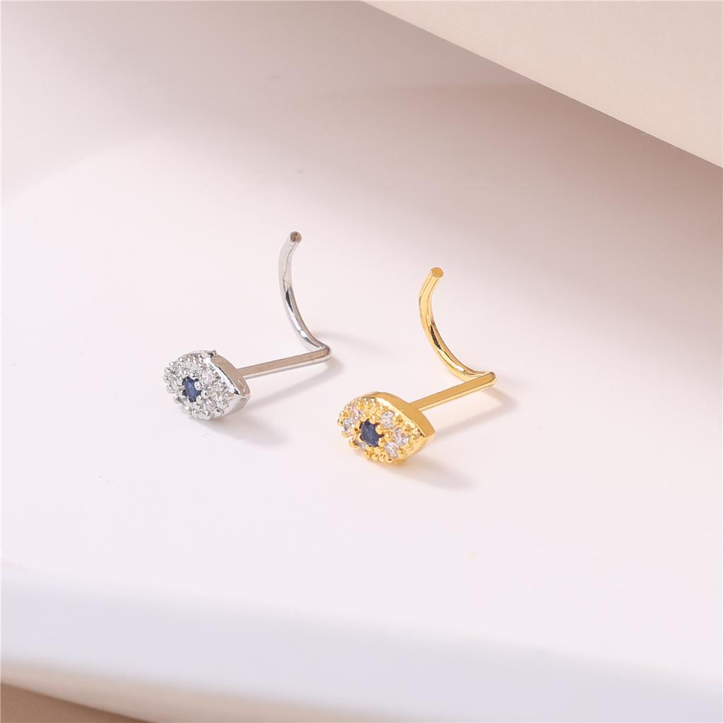 Fashion Gold S Rod Needle Curved Hook Thin Rod Nose Stud Sapphire Devil Eye Nose Decoration Personalized Simple Cartilage Nail
