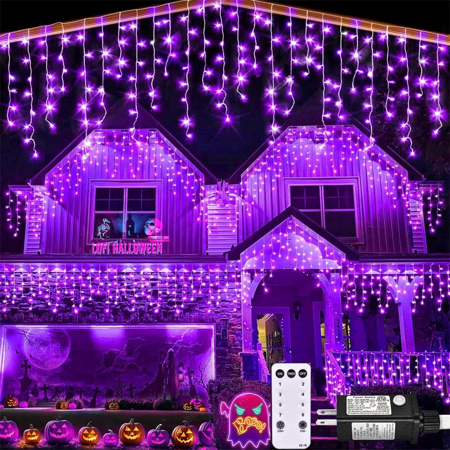300 LED Purple Halloween Icicle Light Outdoor 9M Purple Icicle Light Outdoor Christmas Icicle Light DC30V for Holiday Decor