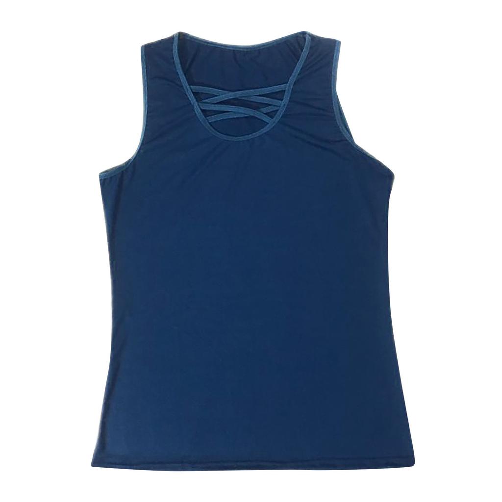 Womens Cross Bare Chest Sleeveless Summer Tops Color Block Side Split Shirts
