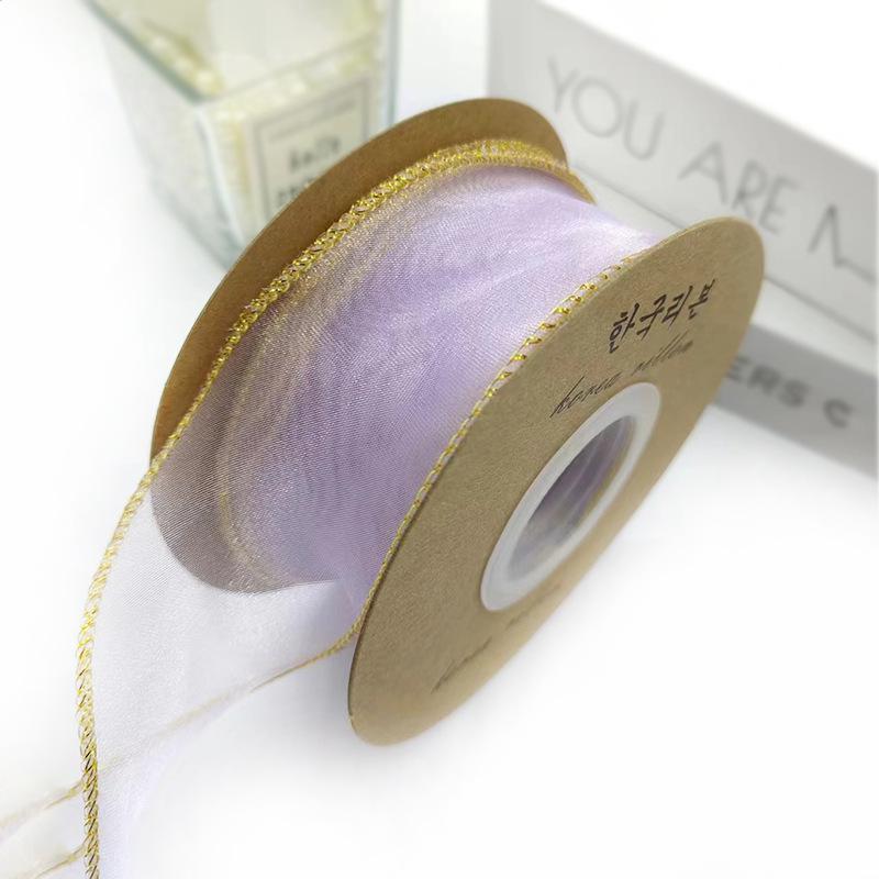 10yards Organza Ribbon Golden Wave Wired Ribbon Gift Bouquet Packaging,Handicrafts,Christmas Birthday Wedding Party Decoration