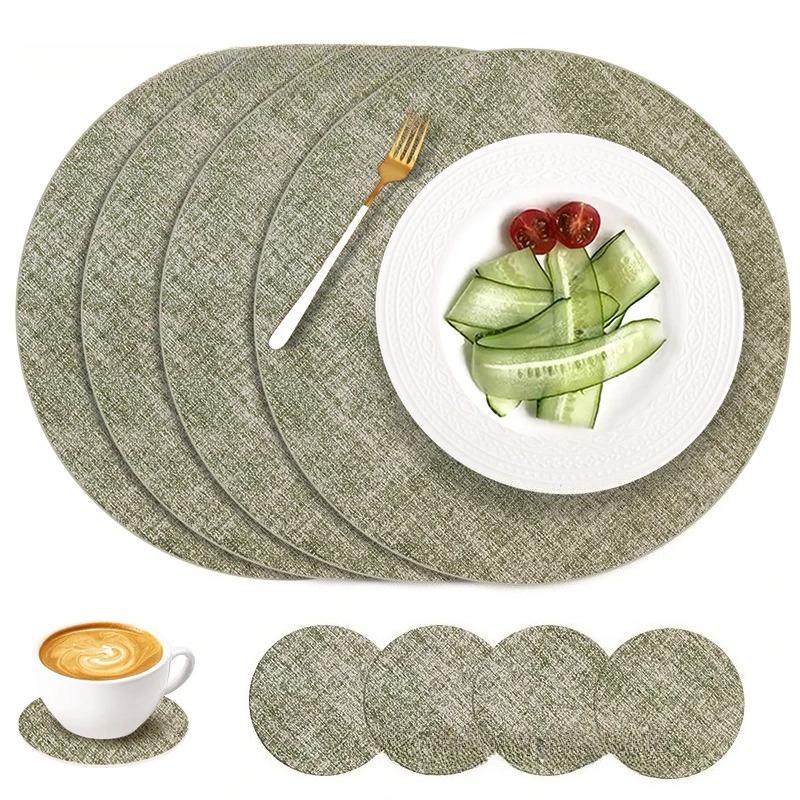 Round Placemats Set of 4 with 4 coasters  for Dining Table Heat-Resistant Non-Slip Washable Waterproof Coffee Mats,Place Mats