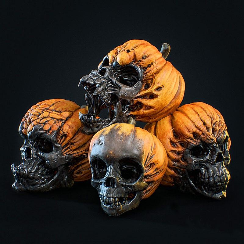 Exquisite Resin Craft Evil Pumpkin Skull Halloween Decoration