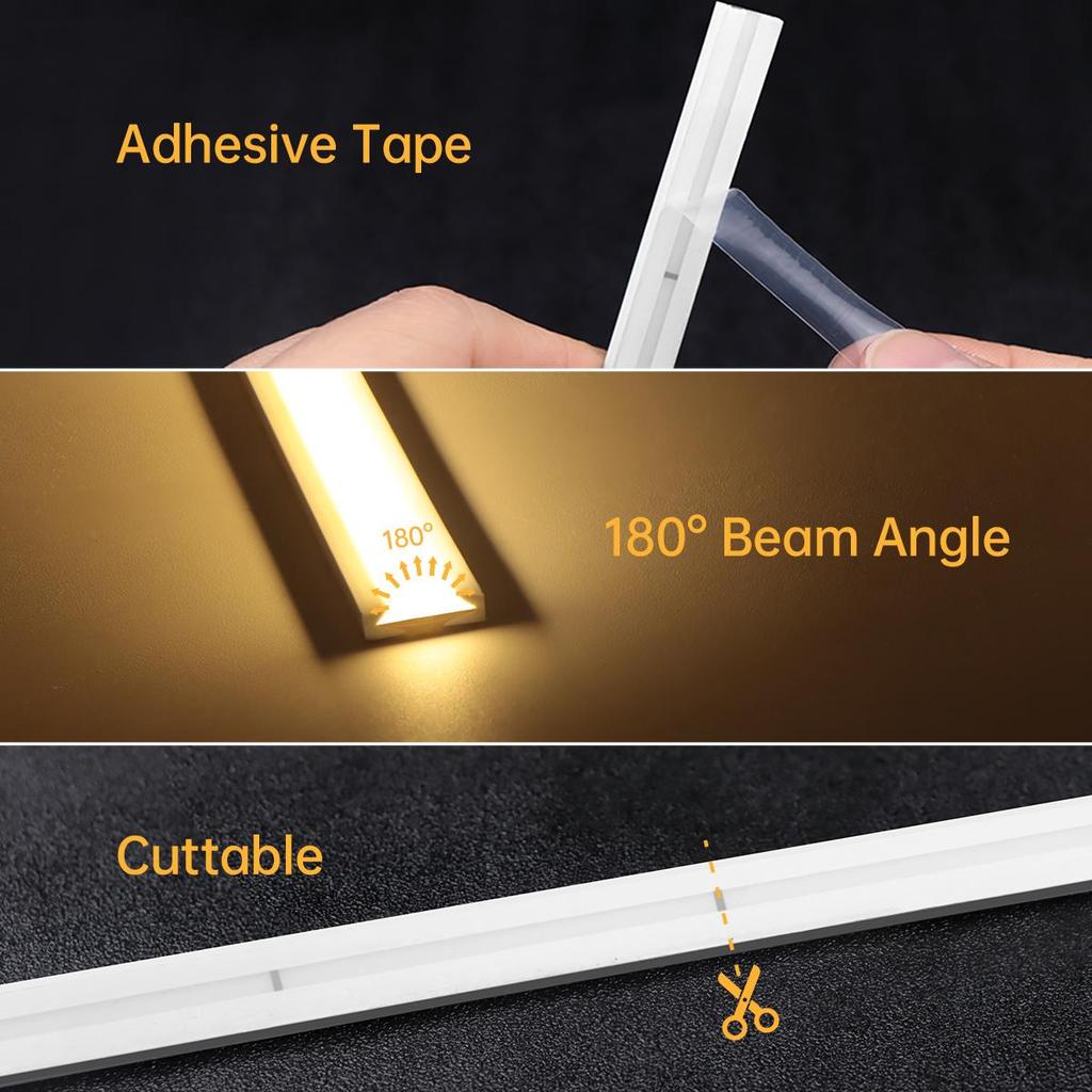 Premium Äkta Silikon Neon LED Ljusremsa 24V Tuya Smart WiFi APP Alexa Kontroll Självhäftande Tejp-Klippbar|Ljusstark|Vattentät