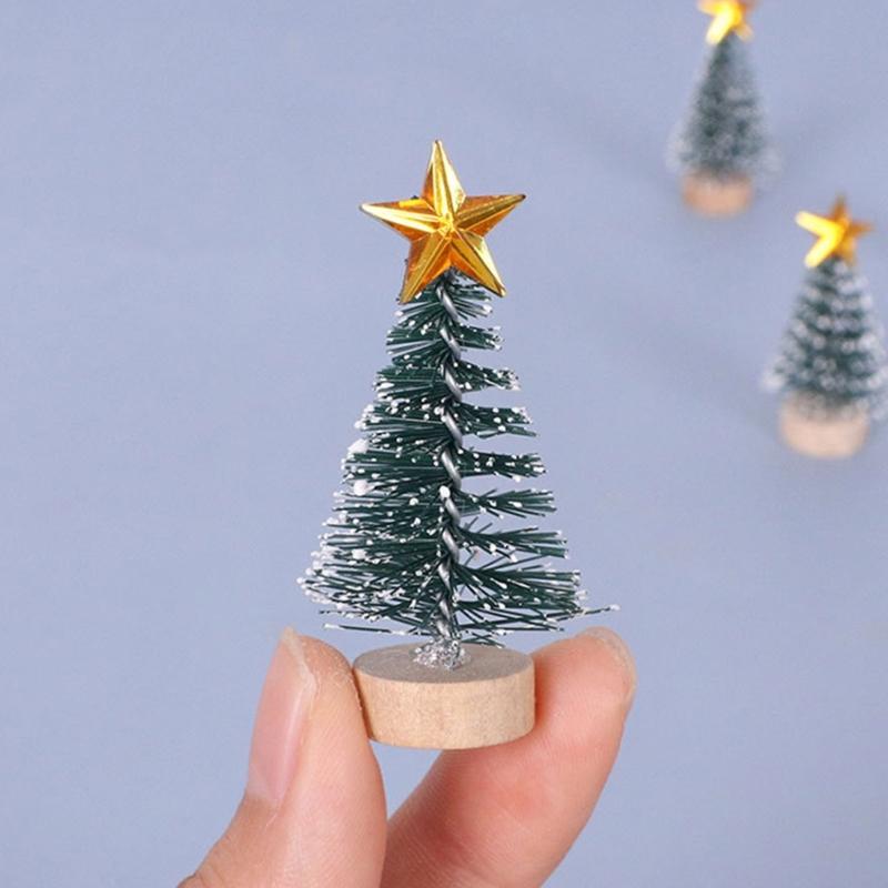 Mini Christmas Tree Decorations for Room Scene Decoration, 12 Piece Set Miniature Wood Tree Ornament for Holiday Tabletop and Craft