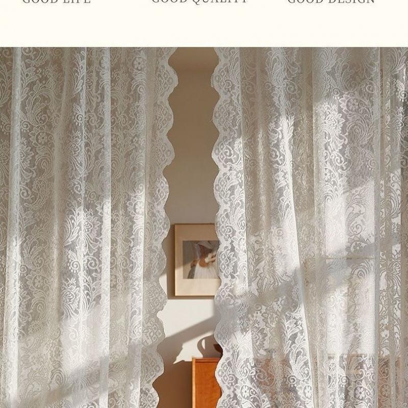 Telescopic Rod French Lace Gauze Curtains for Bedroom, Bay Window, Balcony, & Door