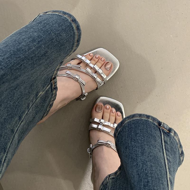 Fashion Bailamos Summer Fashion Band Woman Slippers Leopard Narrow Thin Low Heels Party Stripper Ladies Mules Slides Zapatos Mujer