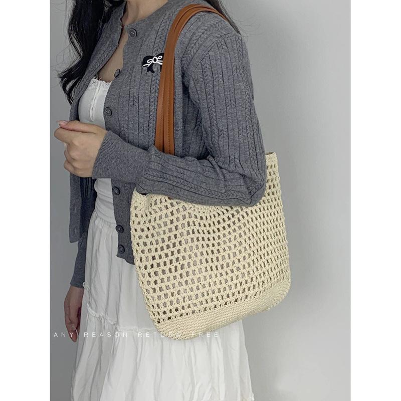 

Литературная и художественная большая вместительная наплечная сумка из хлопка, вязаная крючком, 2025 новая ажурная сумка-тоут для поездок на работу, пляжная сумка для морского отдыха