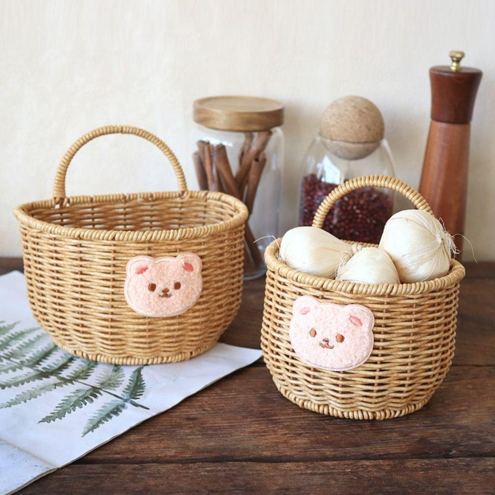 No Hole Imitation Rattan Basket Hand-woven Sundries Organizer Wall Hanging Storage Basket  Egg