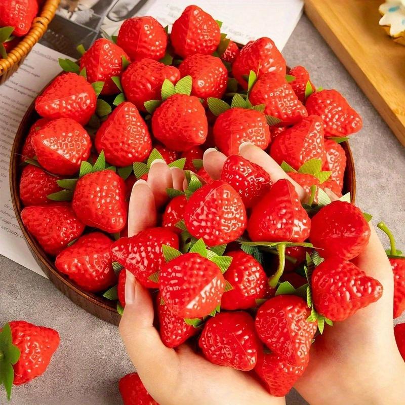 Strawberries - Red Plastic Fruit Decorations for Home, Kitchen, Parties, Photo Props - Versatile Year-Round Summer Decorations