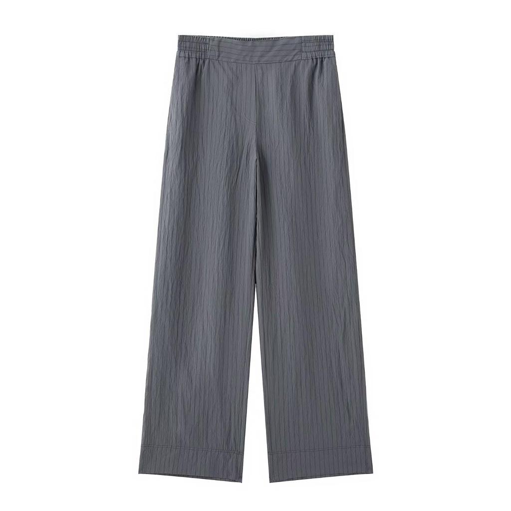 Spring 2025 Women's European & American Style Striped Short Sleeve Shirt with Casual Long Pants