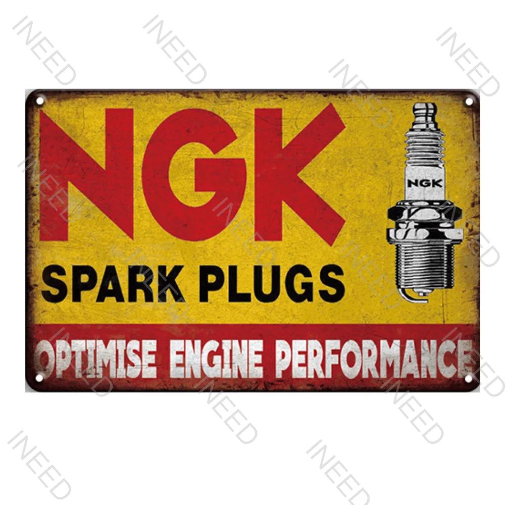 Vintage Metal Tin Signs  NGK Spark Plugs Gulf Garage Oil Motor Posters Wall Decoration Man Cave Cafe Club Retro Posters Plaque