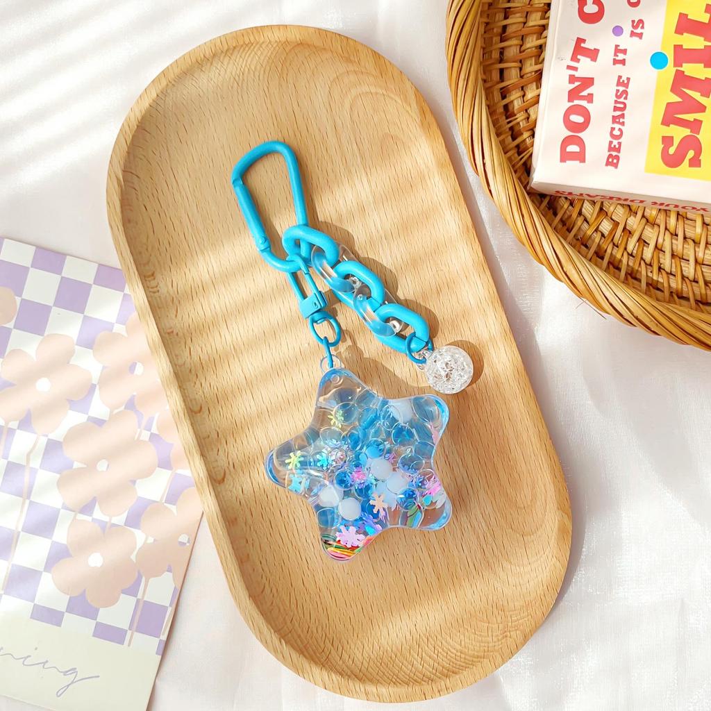 Acrylic Star Sand Bottle Keychain - Cute Cartoon Pendant for Backpacks