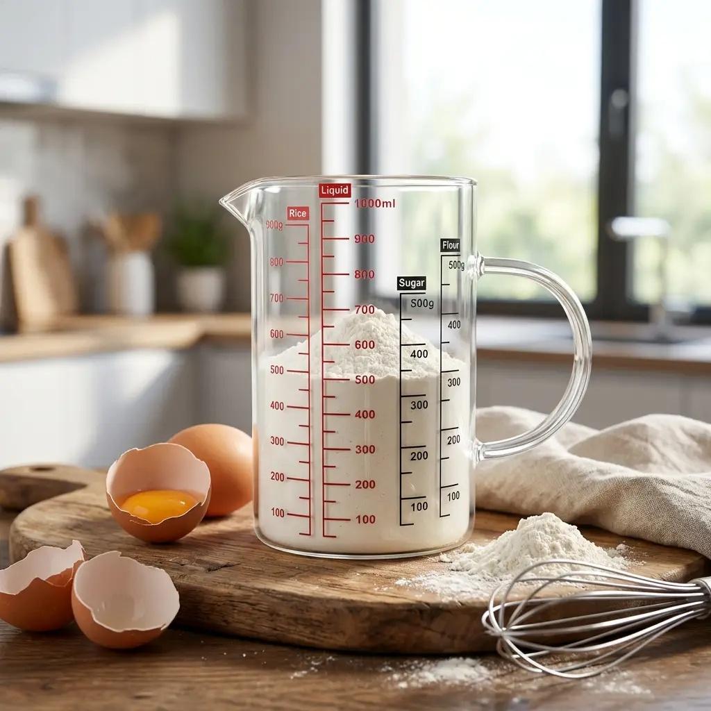 KITCHEN MEASURING JUG 1000ml HEAT-RESISTANT WITH GLASS MEASUREMENT GRADUATION