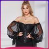 Corset Modelador Feminino com Cintura Franzida Manga Longa Bufante Ombro a Ombro Top Bustier