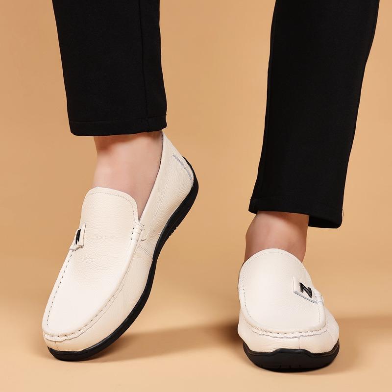 The First Layer of Cowhide Summer New Men's Beanie Shoes Genuine Leather Casual Leather Shoes One Pedal Breathable Men's Shoes Single Shoes Shoes