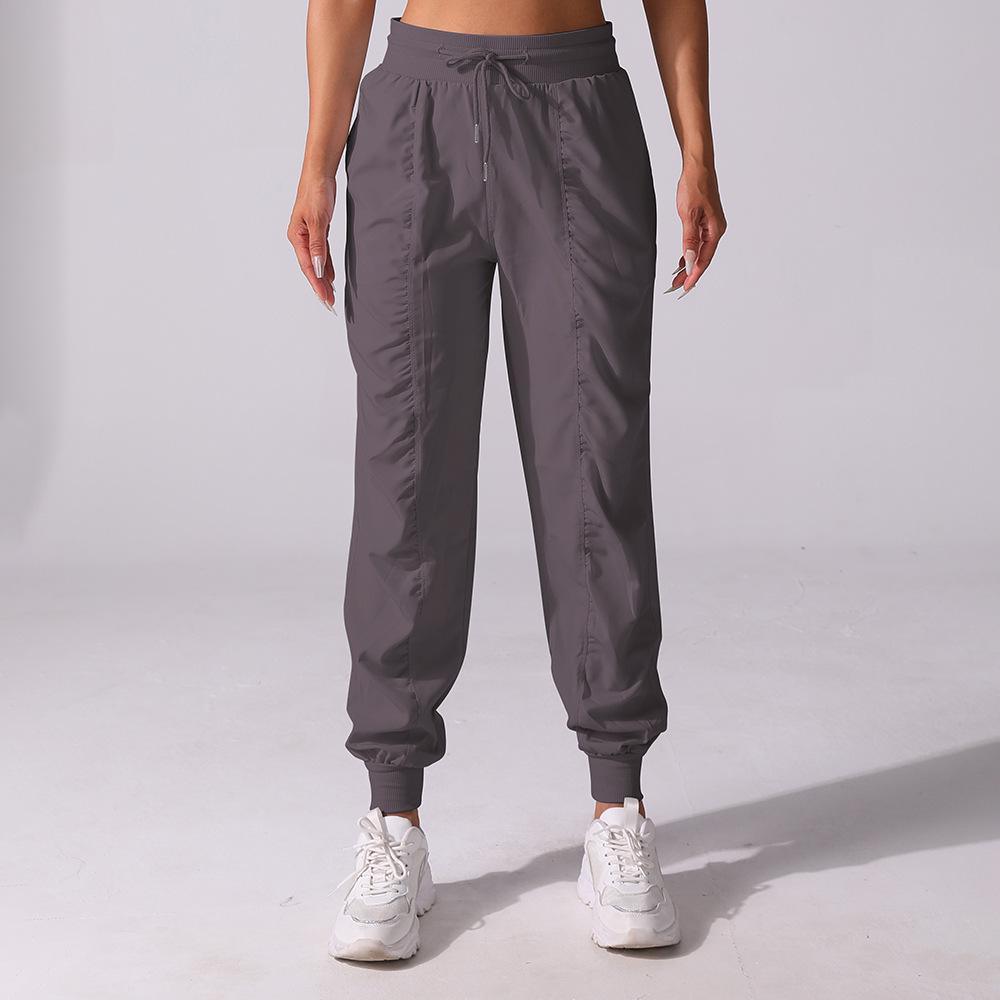 Women's Quick-Dry Pleated Cropped Running Pants with Drawstring