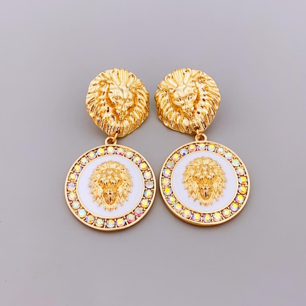 Einzigartige Design-Löwenkopf-Ohrringe, glitzernde Strass-Ohrringe, kreisförmige Ohrringe im Retro-Stil für Frauen