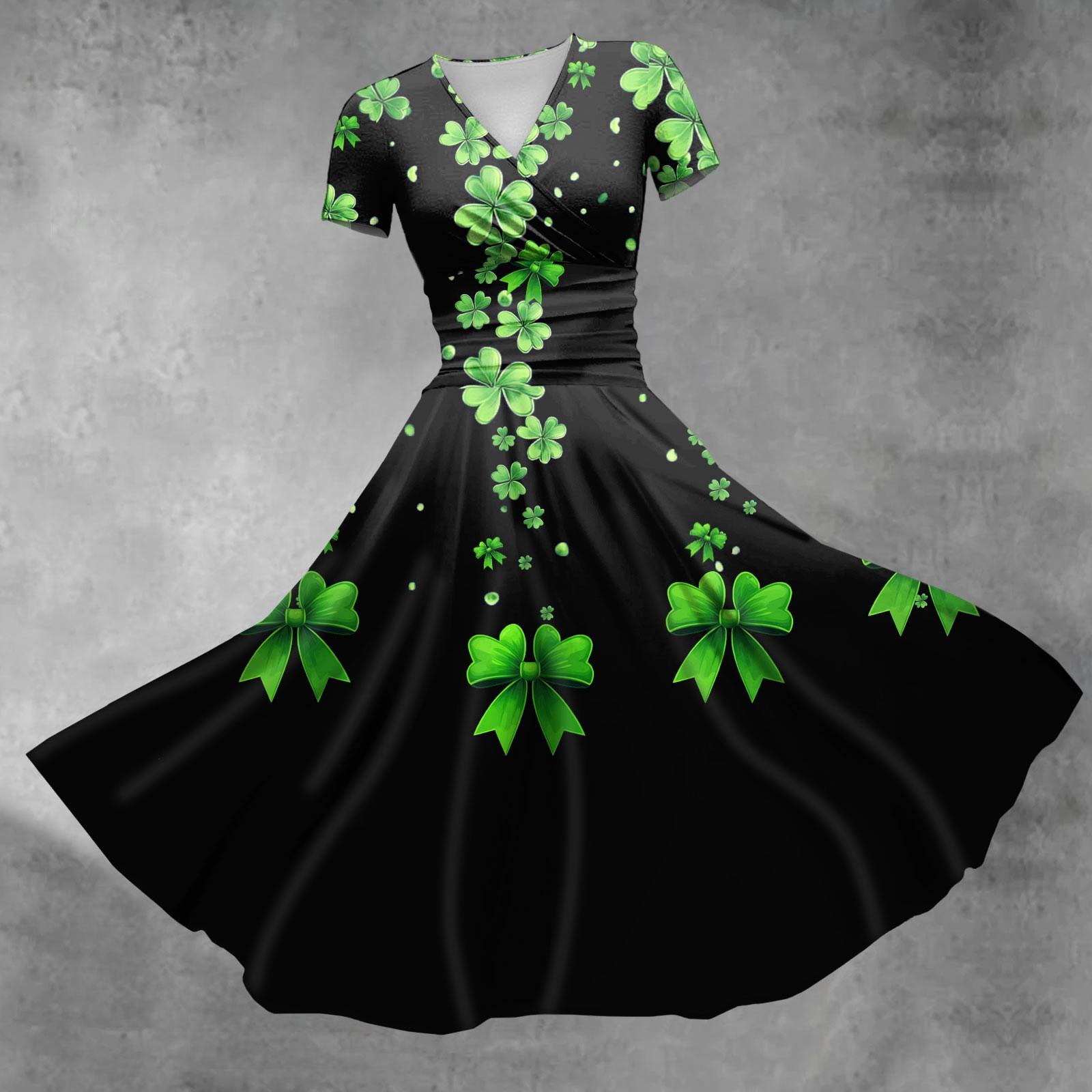 

Женский V-образный вырез St. Платье с короткими рукавами и присборенной талией в стиле «День Святого Патрика» XXXL чёрный