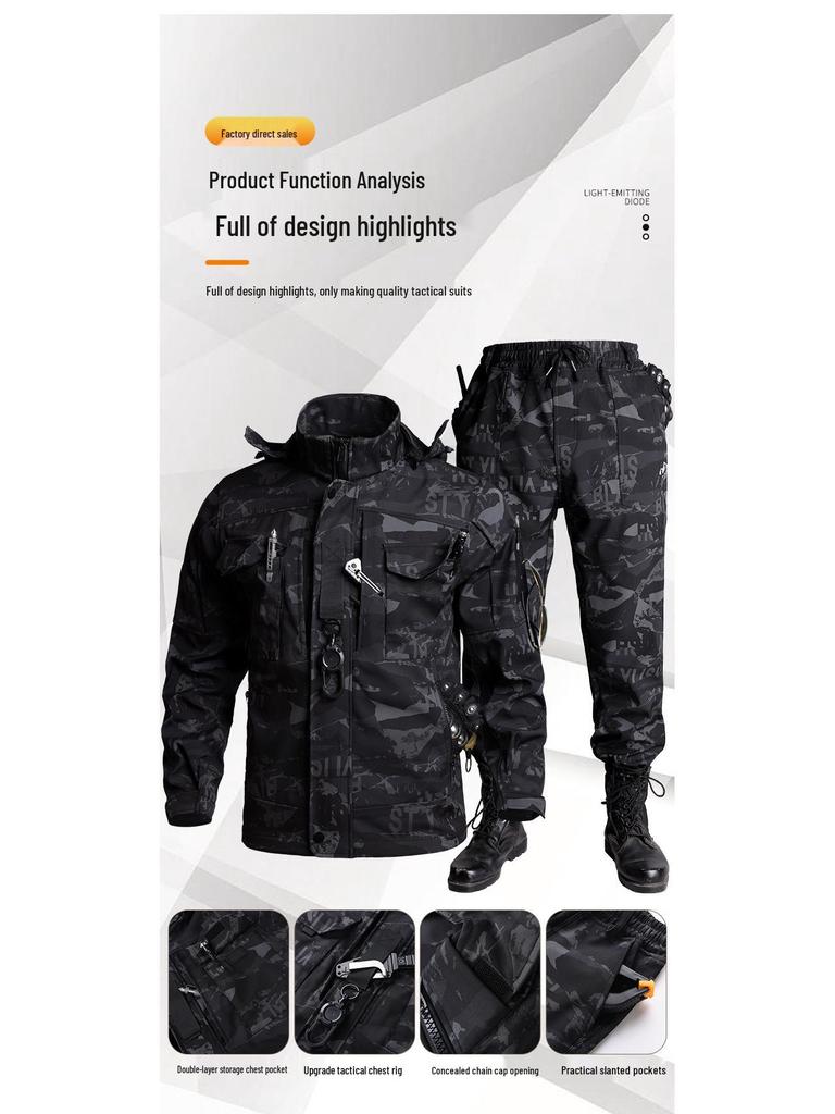 Men's Durable Waterproof Camouflage Jacket & Pants Set - Breathable Workwear for Spring & Autumn Outdoor, Tactical, and Mountaineering Use