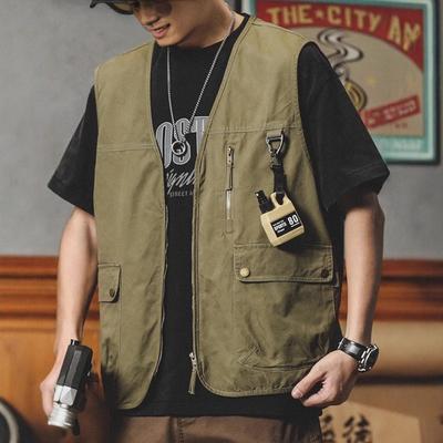 Men's Retro Workwear Vest, Outdoor Camping Sports Jacket, Multi-pocket Vest, and Waistcoat