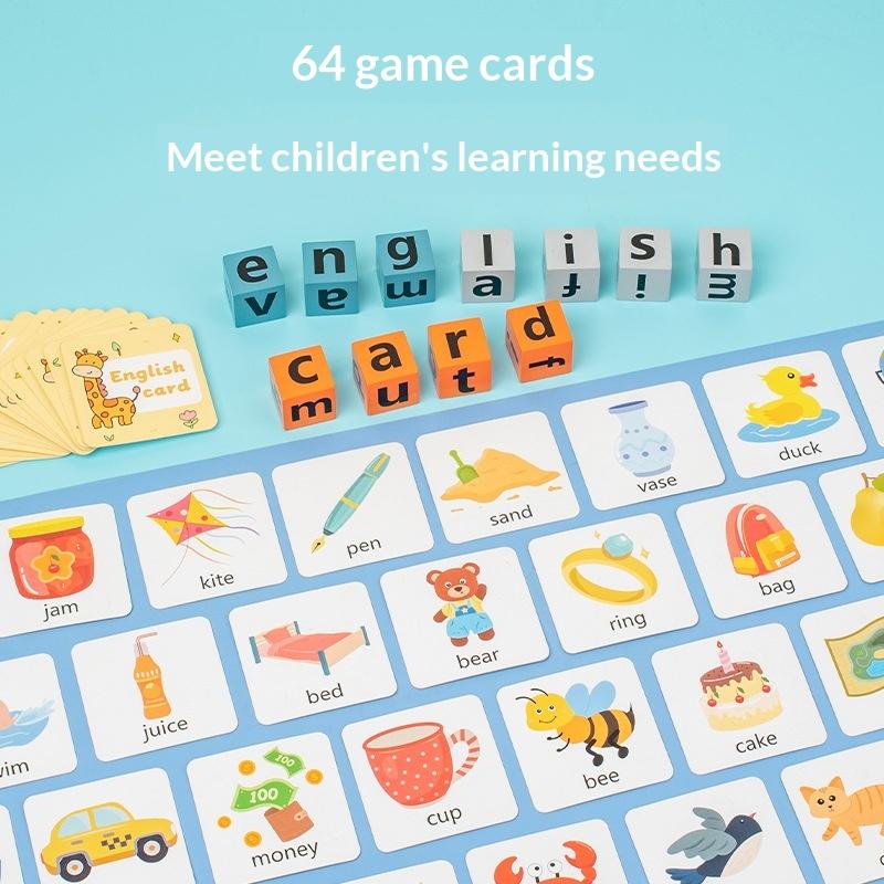 English Word Spelling Cubes Game Set Flash Cards Educational Toy for Kids Early Learning Classroom or Family Fun