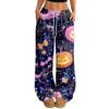 Women's Casual Halloween Print Wide Leg Pants with Elastic Waist and Drawstring for Loose Fit