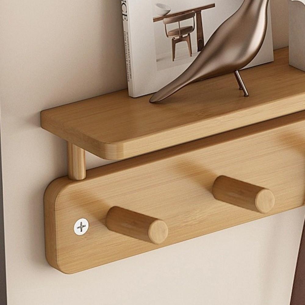 With Hooks Wall Mounted Coat Rack Storage Function Hanging Shelf Wooden Storage Rack Living Room